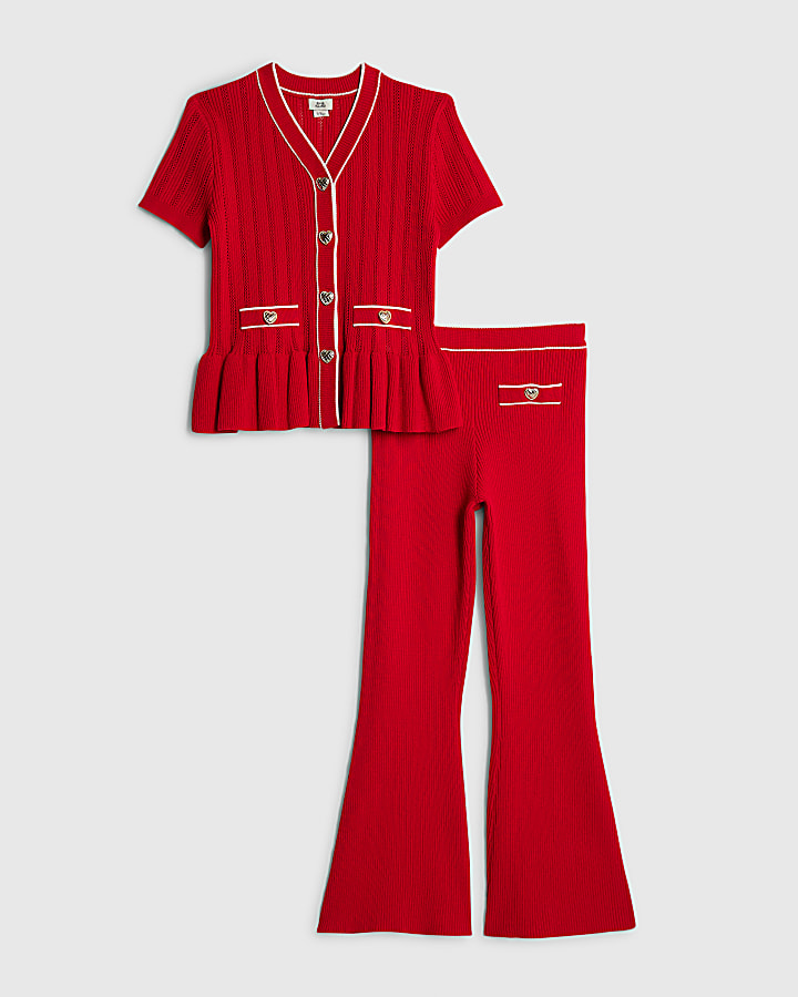 ragazze red peplum hem short sleeve top set