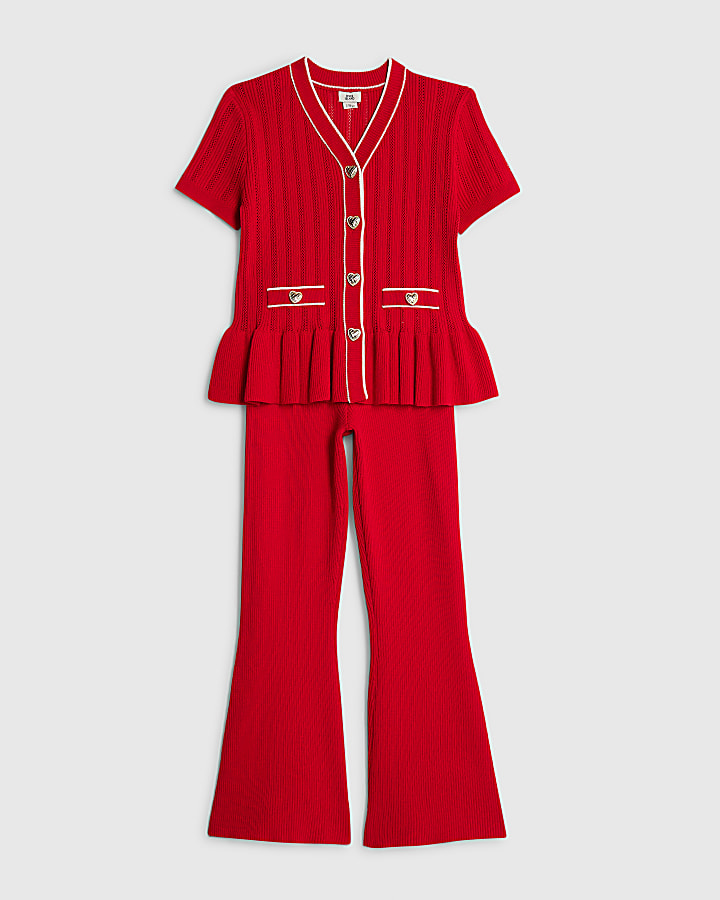 ragazze red peplum hem short sleeve top set