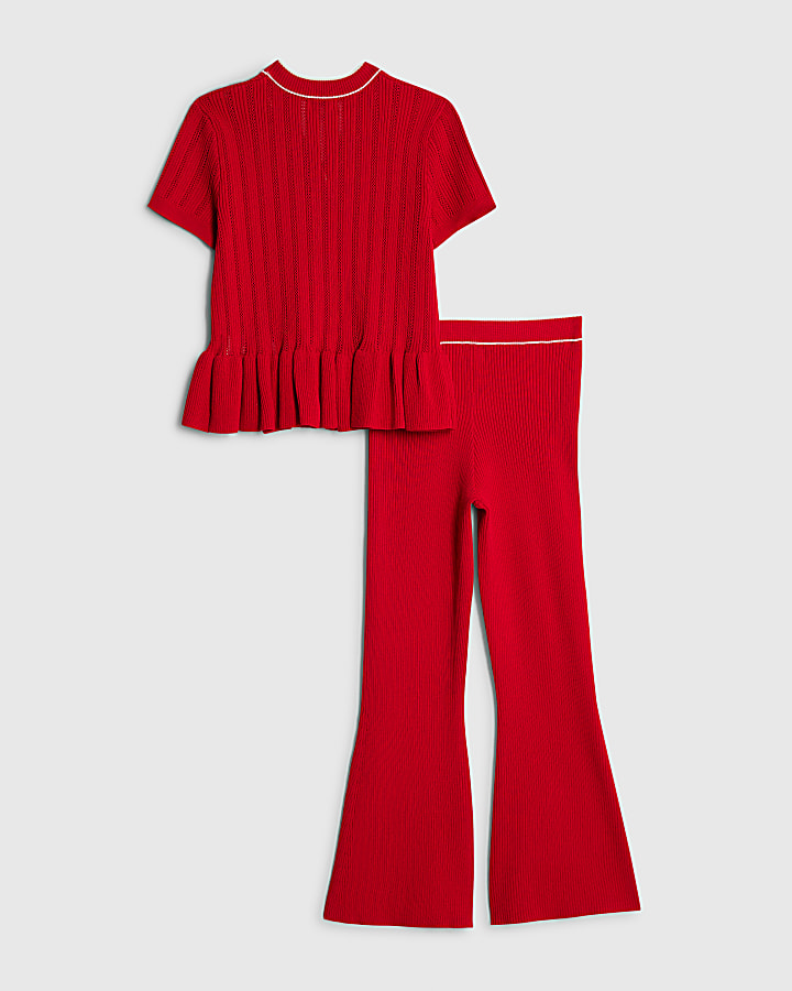 ragazze red peplum hem short sleeve top set