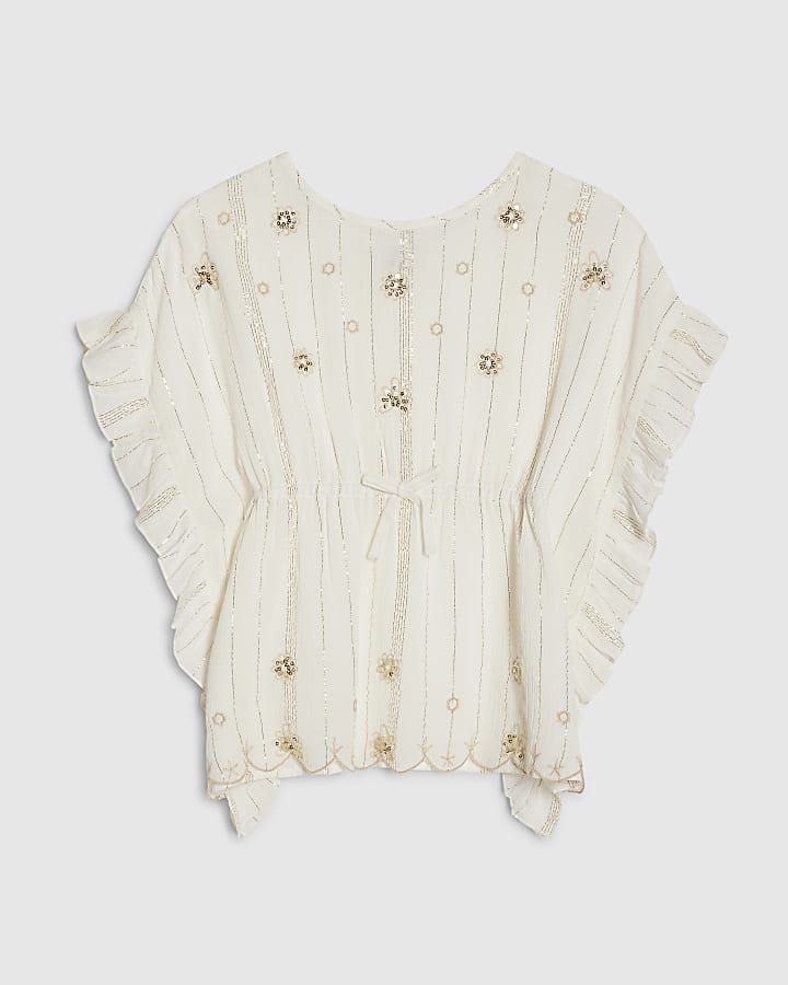 mini ragazze crema ricamato di paillettes kaftan