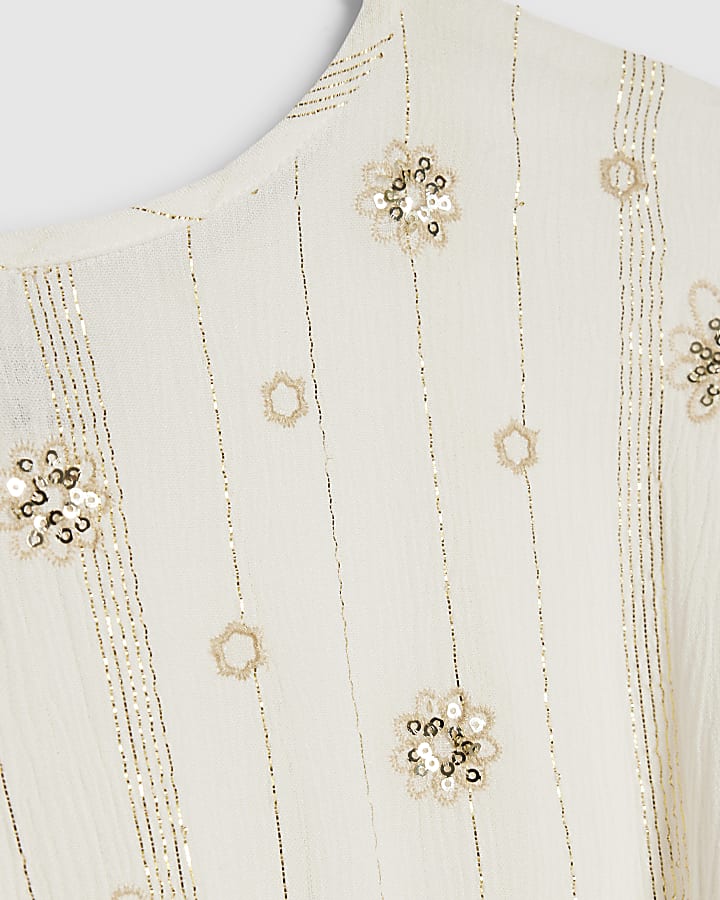 mini ragazze crema ricamato di paillettes kaftan