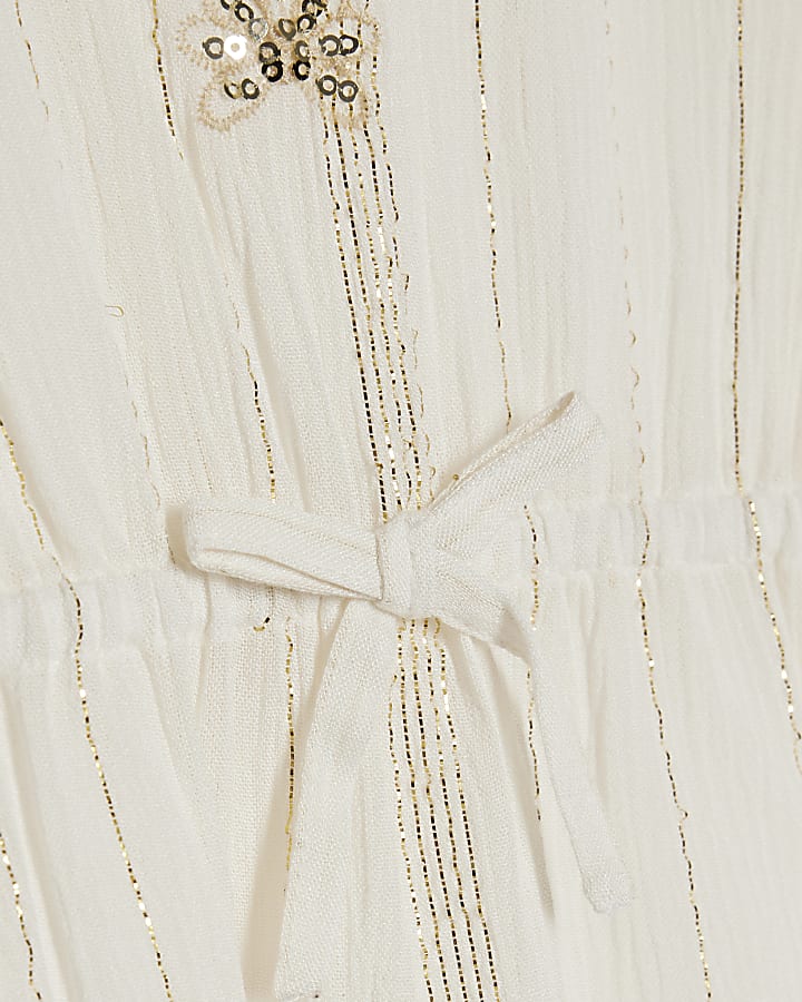 mini ragazze crema ricamato di paillettes kaftan