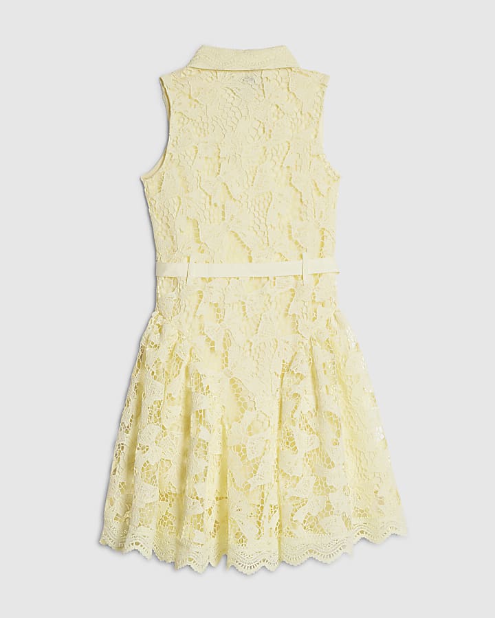 ragazze di colore giallo con fiocco in pizzo con cintura vestito