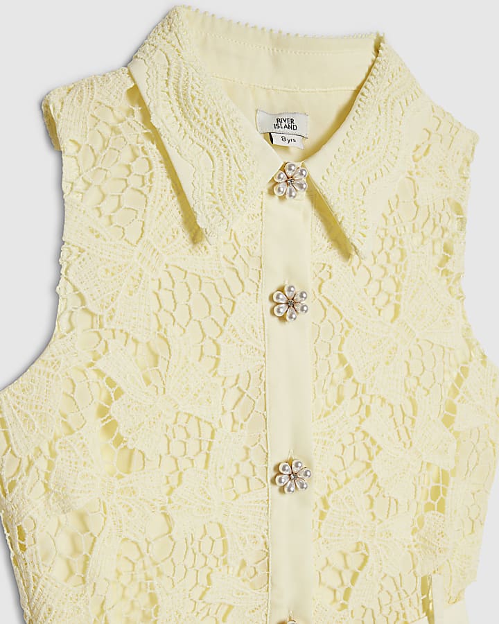 ragazze di colore giallo con fiocco in pizzo con cintura vestito