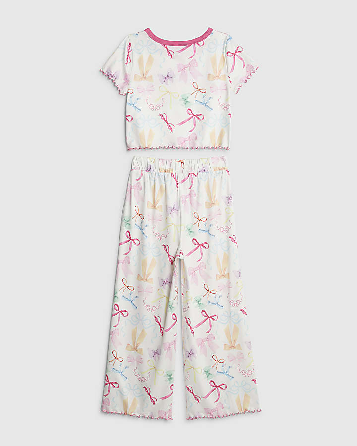 ragazze crema di prua set pigiama
