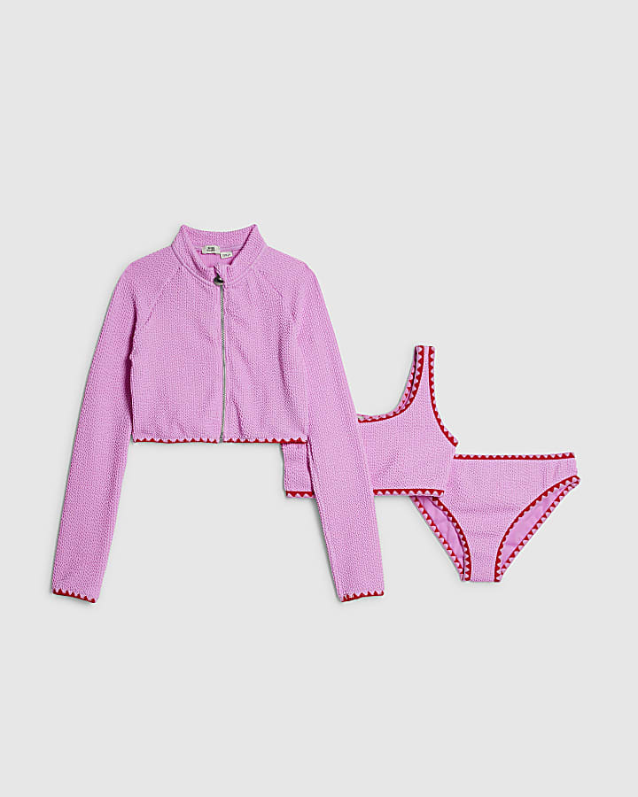 ragazze rosa con texture giacca e bikini set