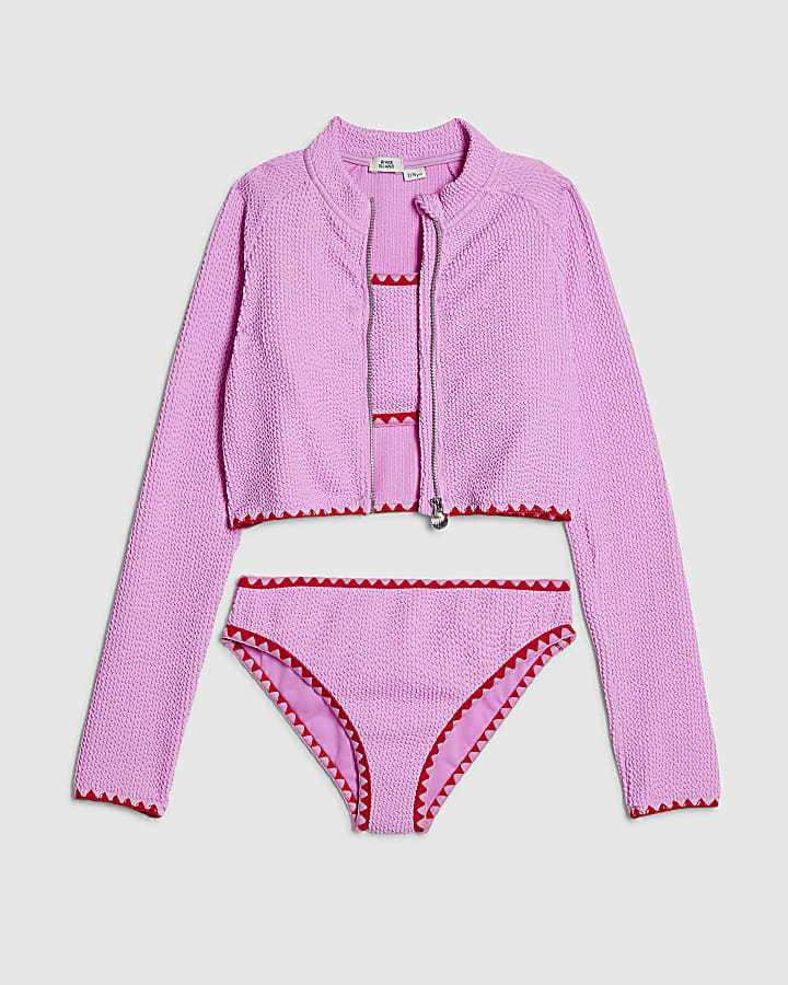 ragazze rosa con texture giacca e bikini set