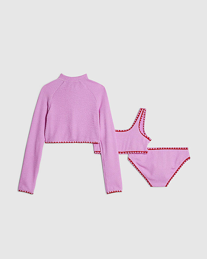 ragazze rosa con texture giacca e bikini set
