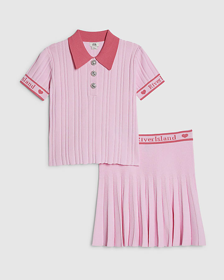 ragazze rosa polo shirt e gonna set