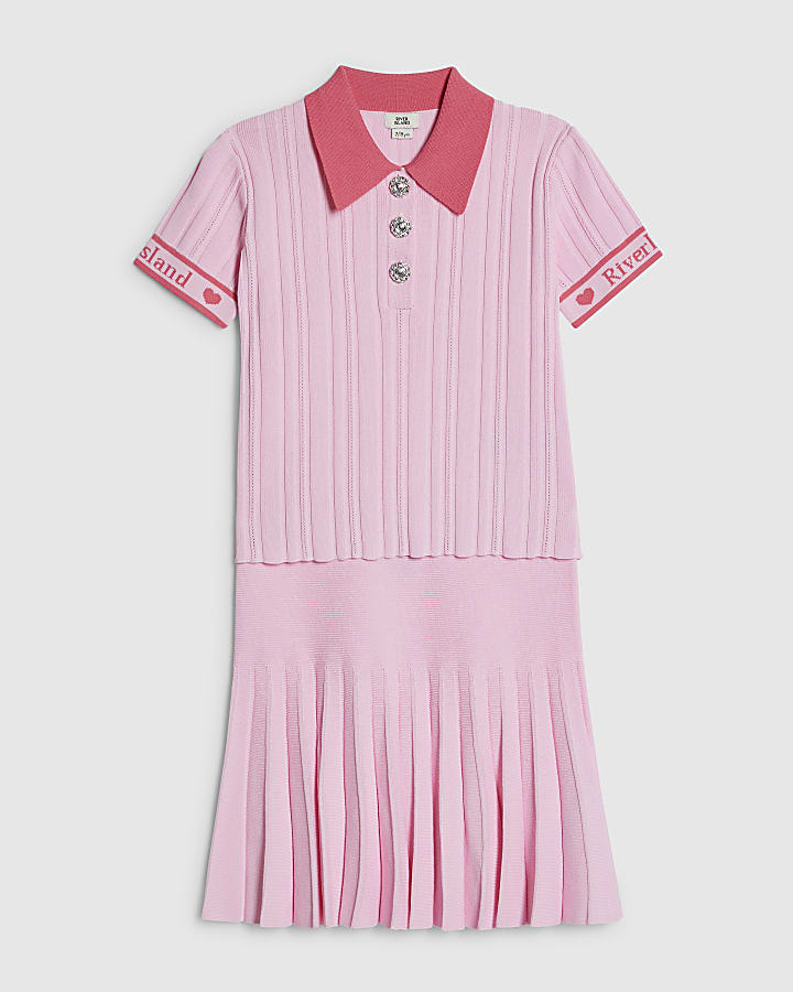 ragazze rosa polo shirt e gonna set