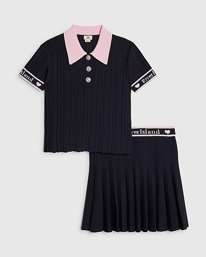 ragazze navy polo shirt e gonna set