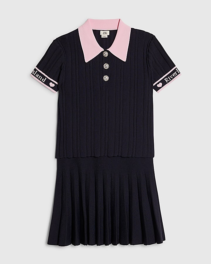 ragazze navy polo shirt e gonna set