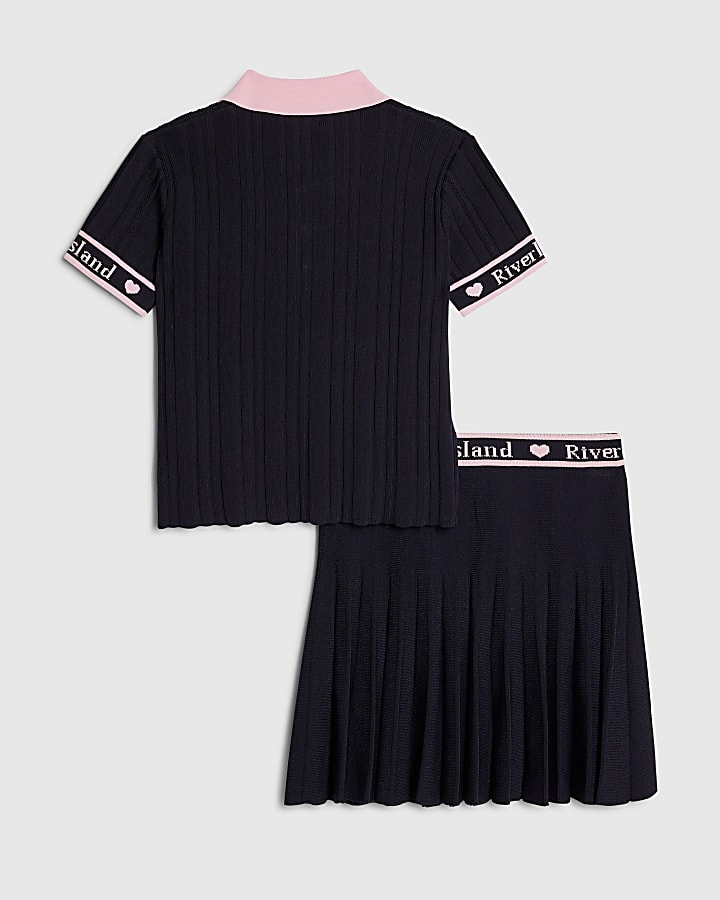 ragazze navy polo shirt e gonna set