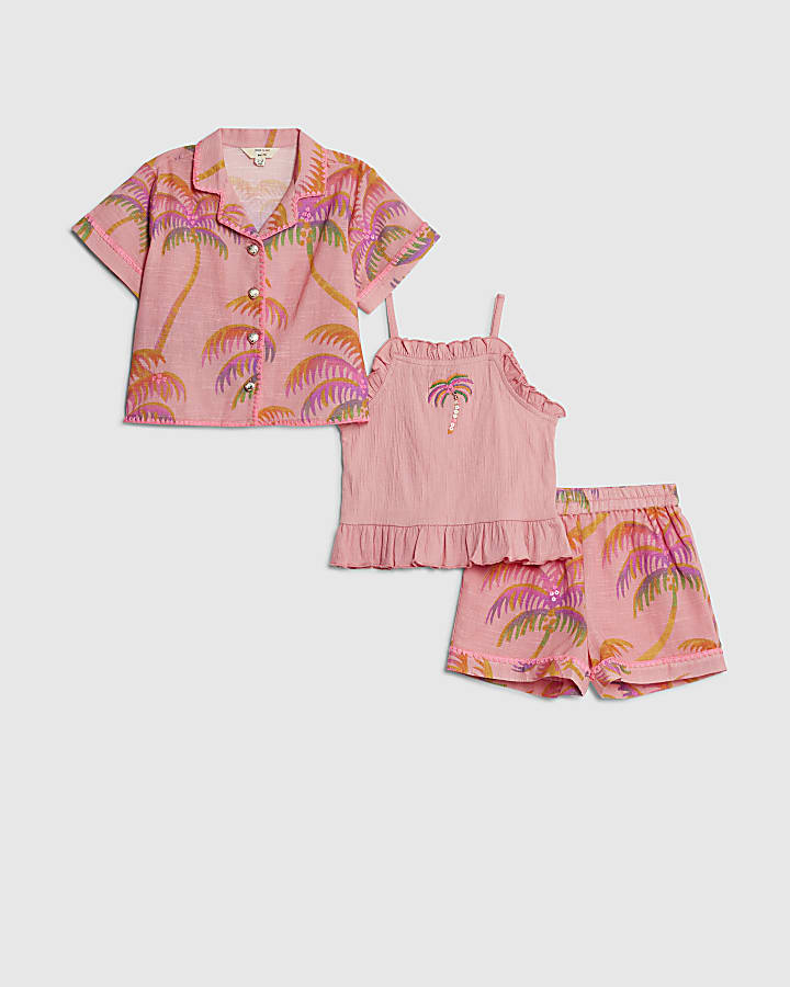 mini ragazze arancione palm shorts set di 3 pezzi