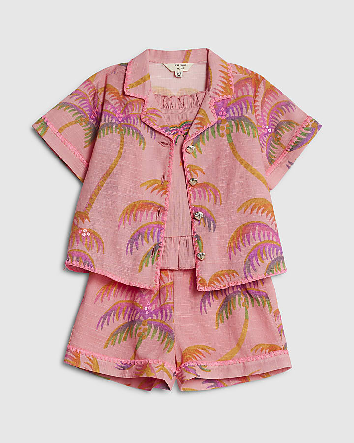 mini ragazze arancione palm shorts set di 3 pezzi