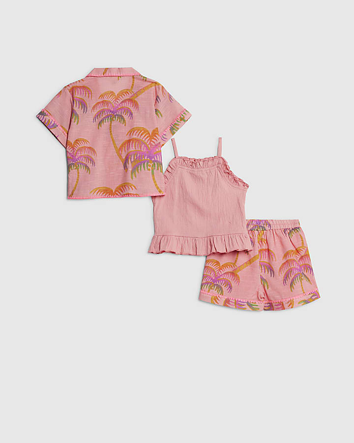 mini ragazze arancione palm shorts set di 3 pezzi