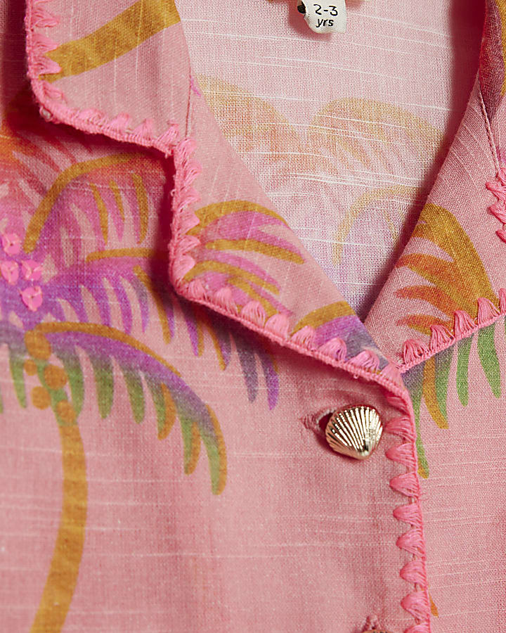 mini ragazze arancione palm shorts set di 3 pezzi