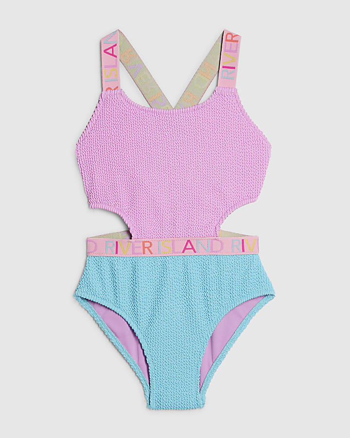 ragazze viola a blocchi di colore con texture costume da bagno