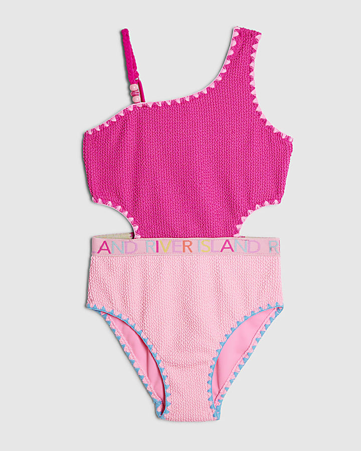 ragazze rosa con texture asimmetrica costume da bagno