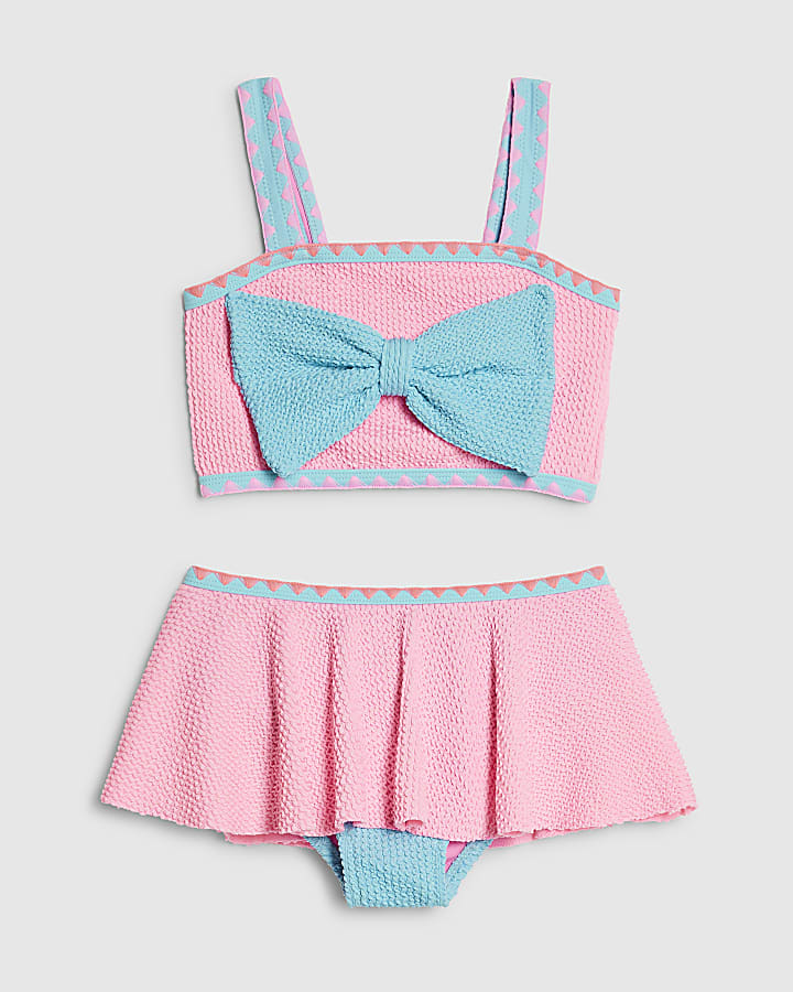 mini ragazze fiocco rosa con texture bikini set