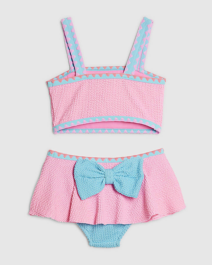 mini ragazze fiocco rosa con texture bikini set
