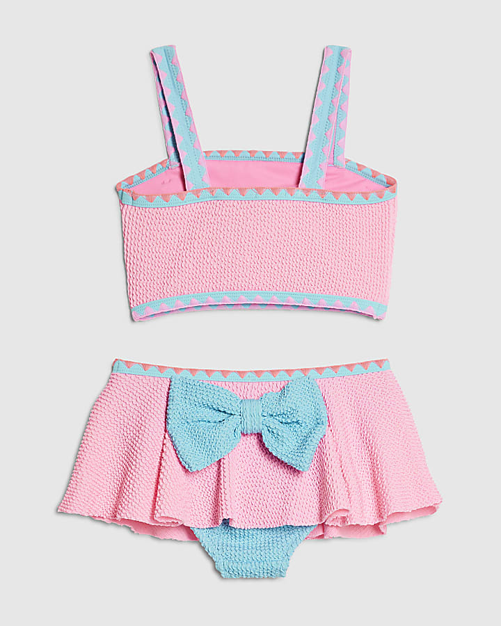 mini ragazze fiocco rosa con texture bikini set