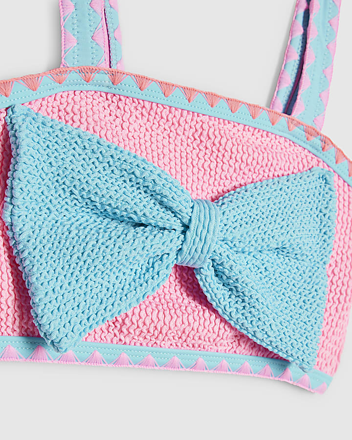 mini ragazze fiocco rosa con texture bikini set
