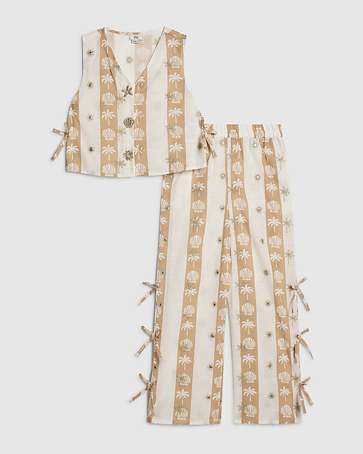 ragazze crema shell striscia pantalone