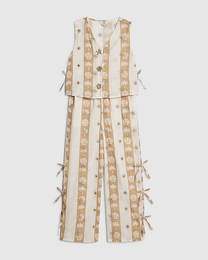 ragazze crema shell striscia pantalone
