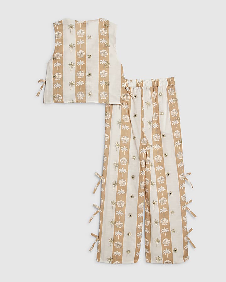 ragazze crema shell striscia pantalone