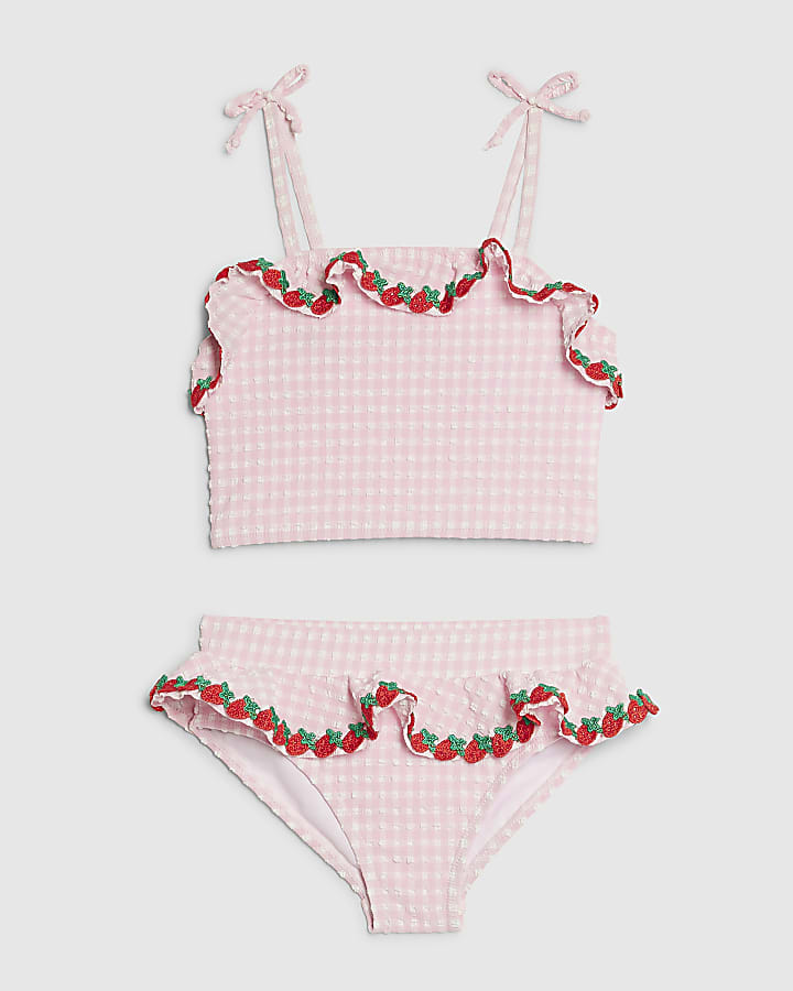 mini ragazze rosa fragola tankini set