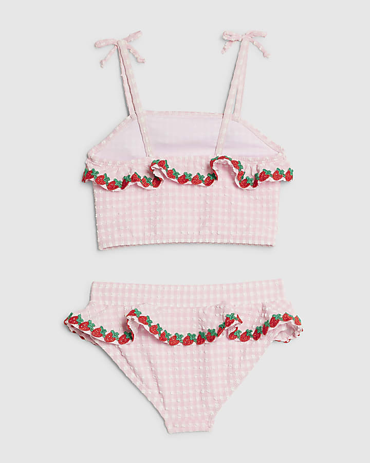 mini ragazze rosa fragola tankini set