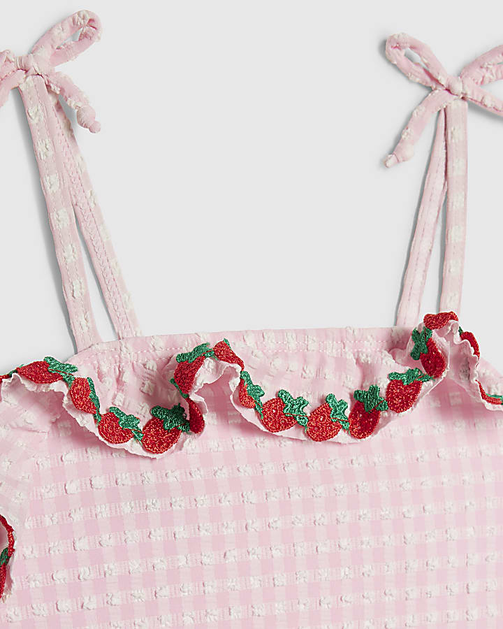 mini ragazze rosa fragola tankini set