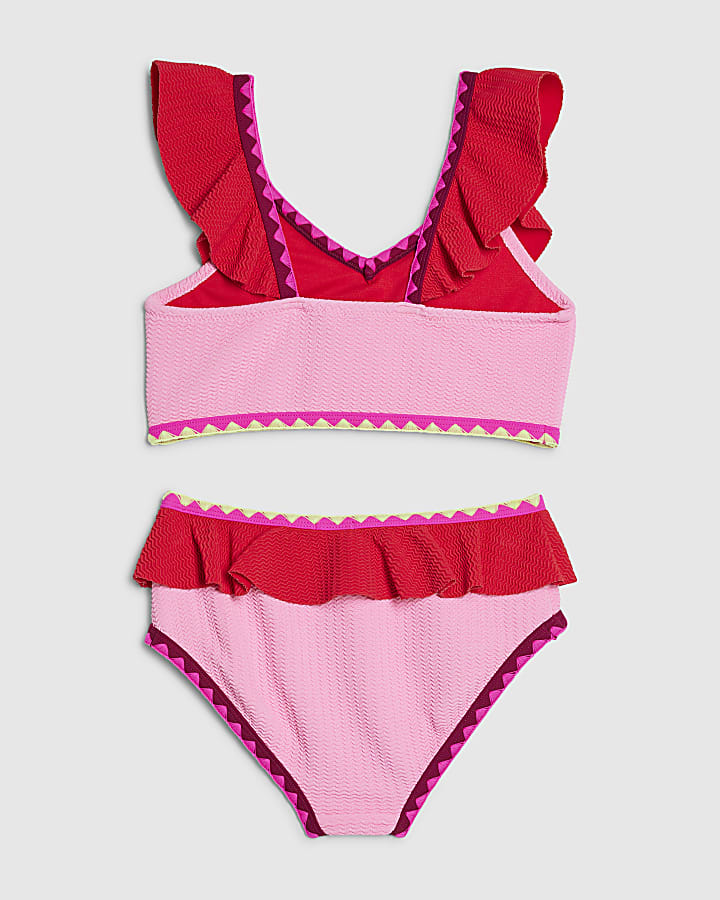 ragazze rosa con texture volant bikini set