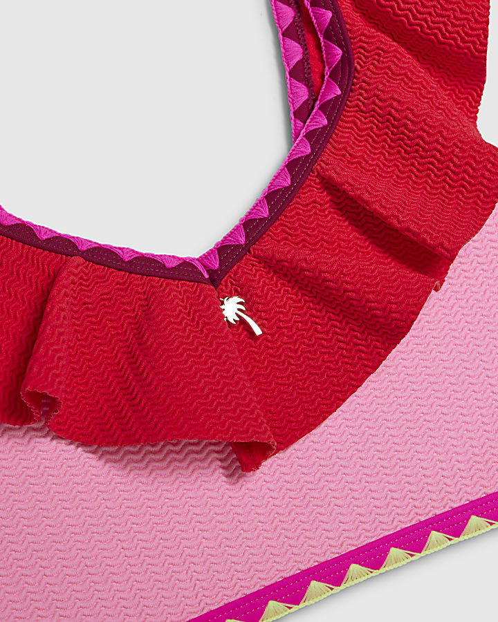 ragazze rosa con texture volant bikini set