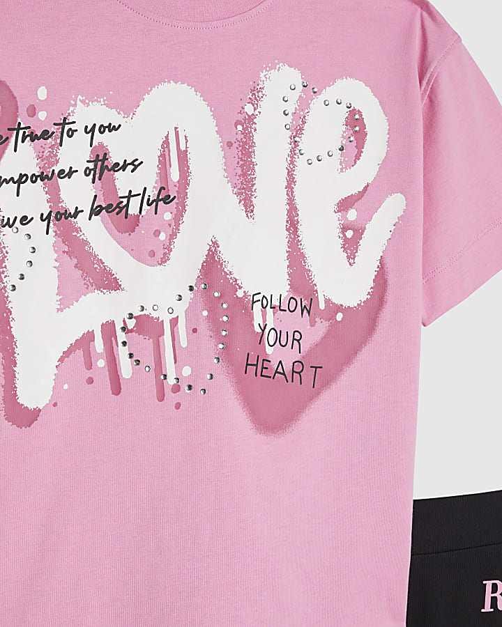 ragazze rosa amore t-shirt set