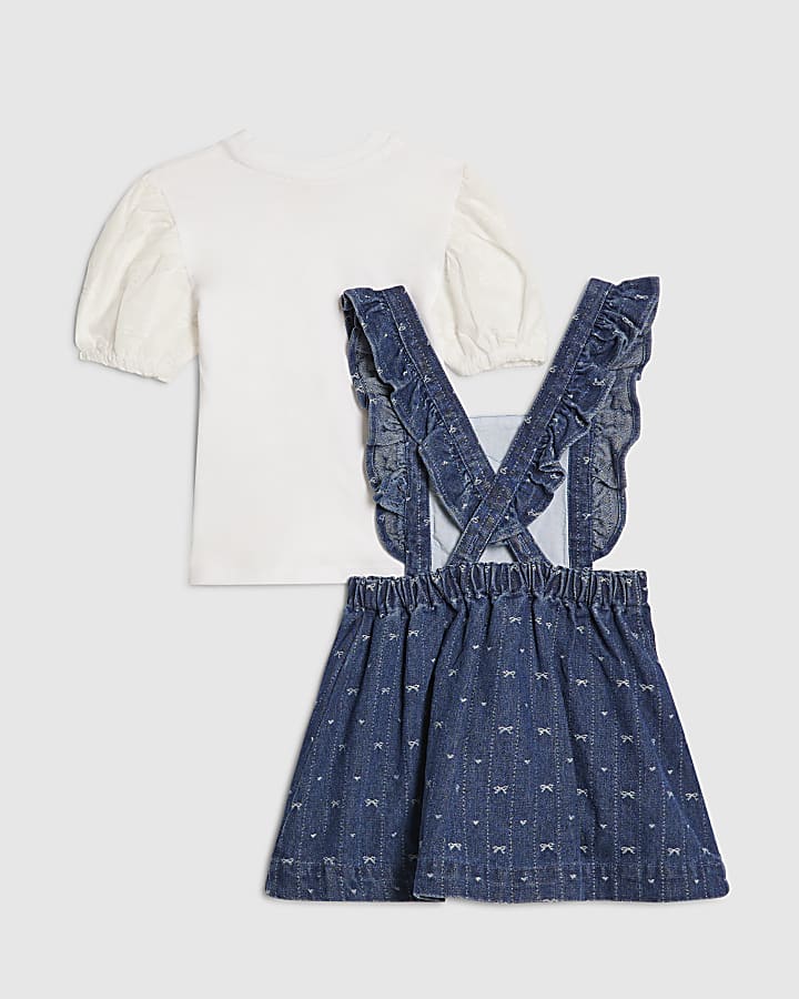 mini ragazze fiocco blu grembiule abito camicia