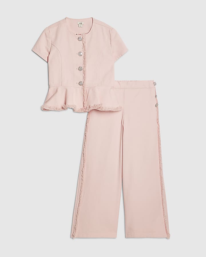 ragazze rosa denim peplum top set