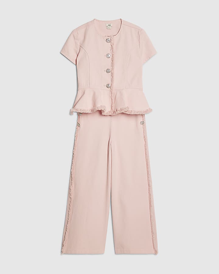 ragazze rosa denim peplum top set