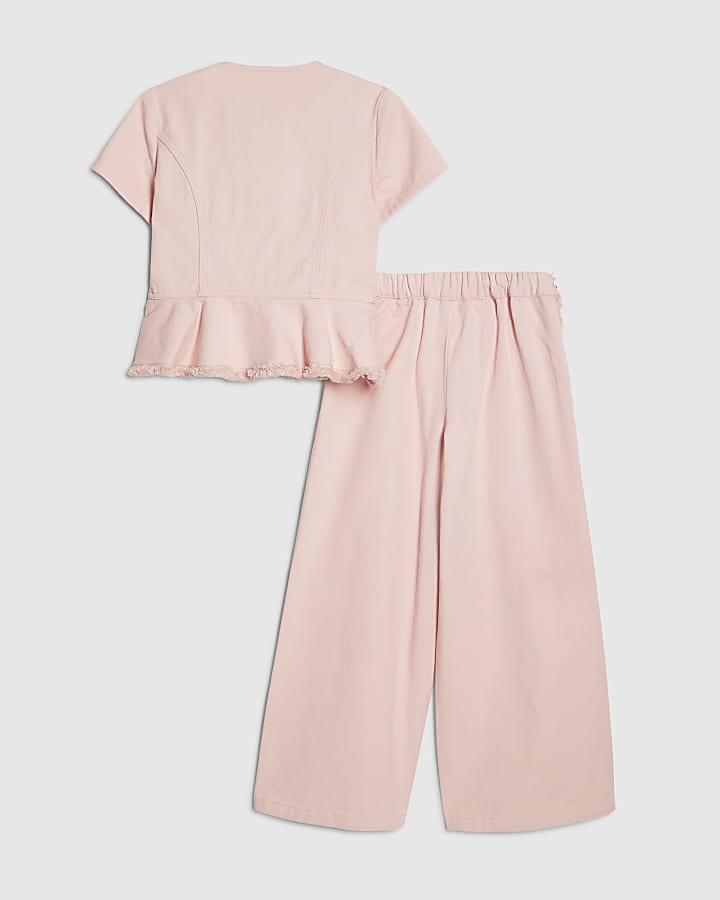 ragazze rosa denim peplum top set
