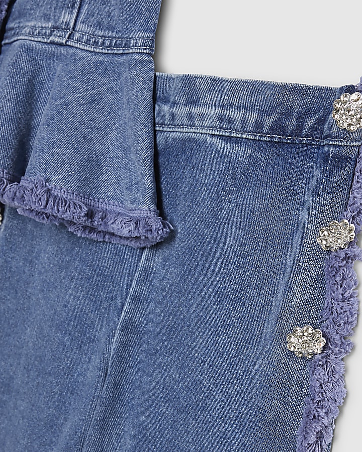 ragazze denim blu peplum top set