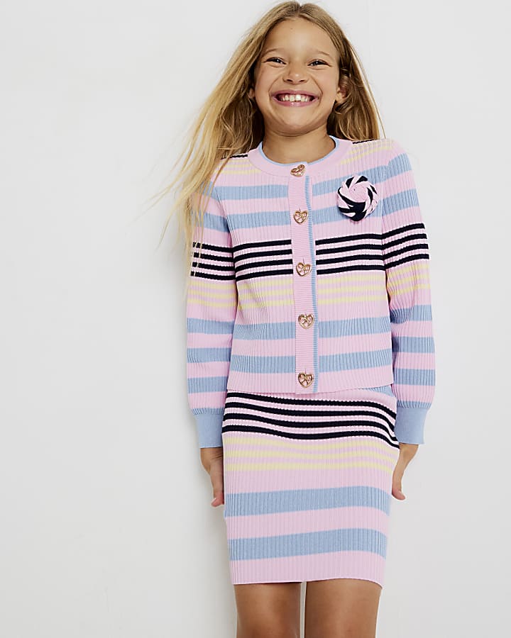ragazze rosa stripe cardigan set