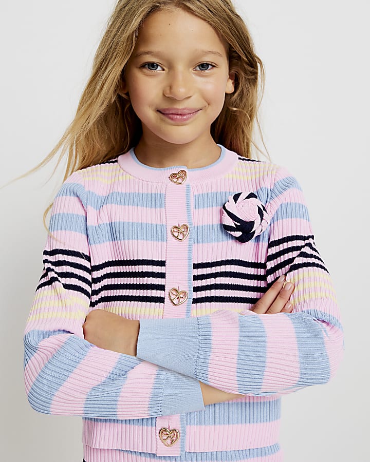 ragazze rosa stripe cardigan set