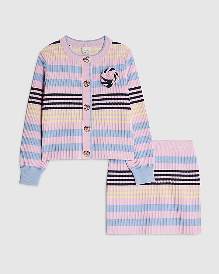 ragazze rosa stripe cardigan set