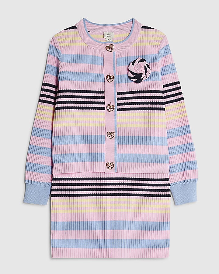 ragazze rosa stripe cardigan set