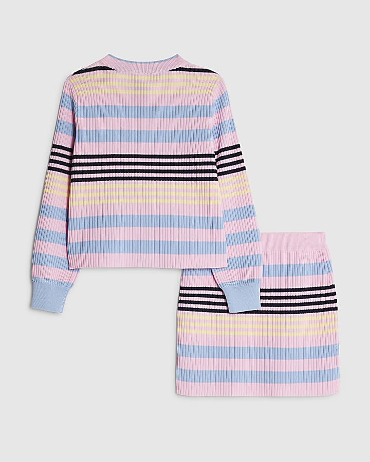 ragazze rosa stripe cardigan set