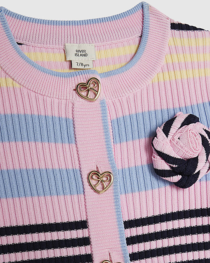 ragazze rosa stripe cardigan set