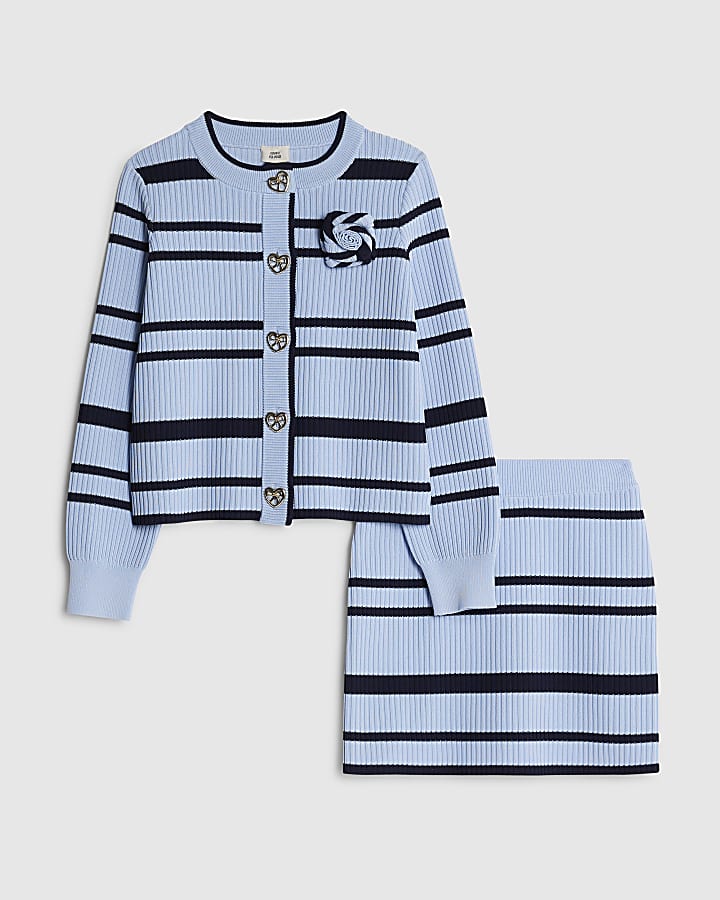 ragazze navy stripe cardigan e gonna set