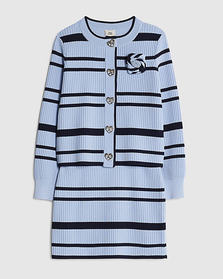 ragazze navy stripe cardigan e gonna set
