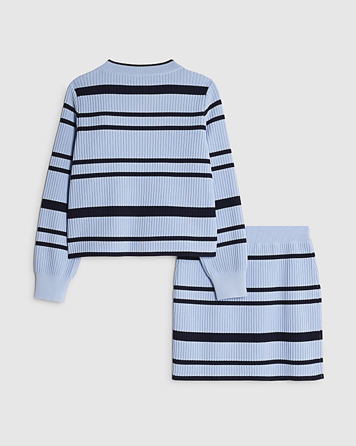 ragazze navy stripe cardigan e gonna set